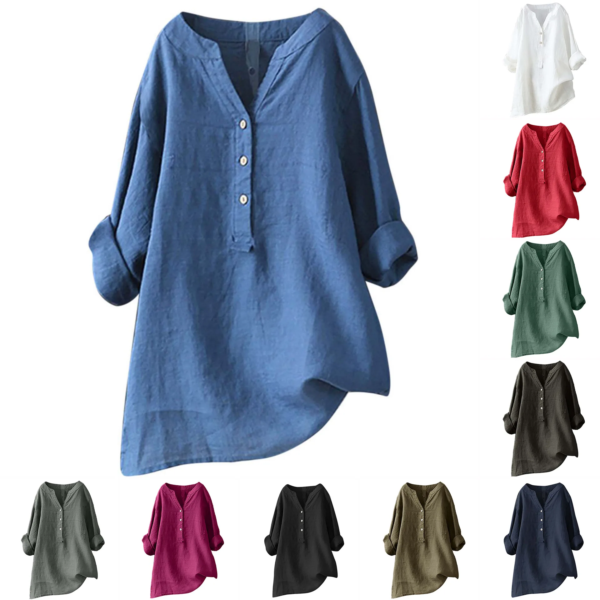 Casual Loose Linen Shirt Dress - Blus Katun Linen Unisex untuk Pria