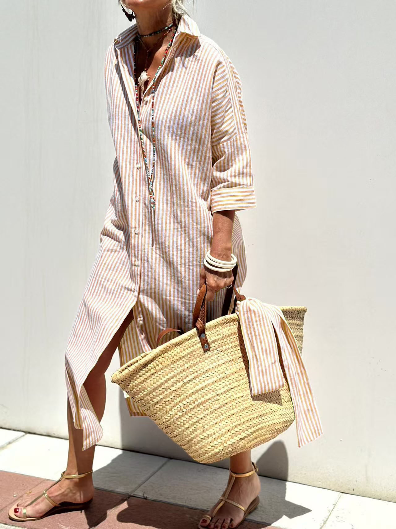 Maxi dengan Sabuk Gaun Tunik P - Casual Loose Linen Shirt Dress ulasan dan harga