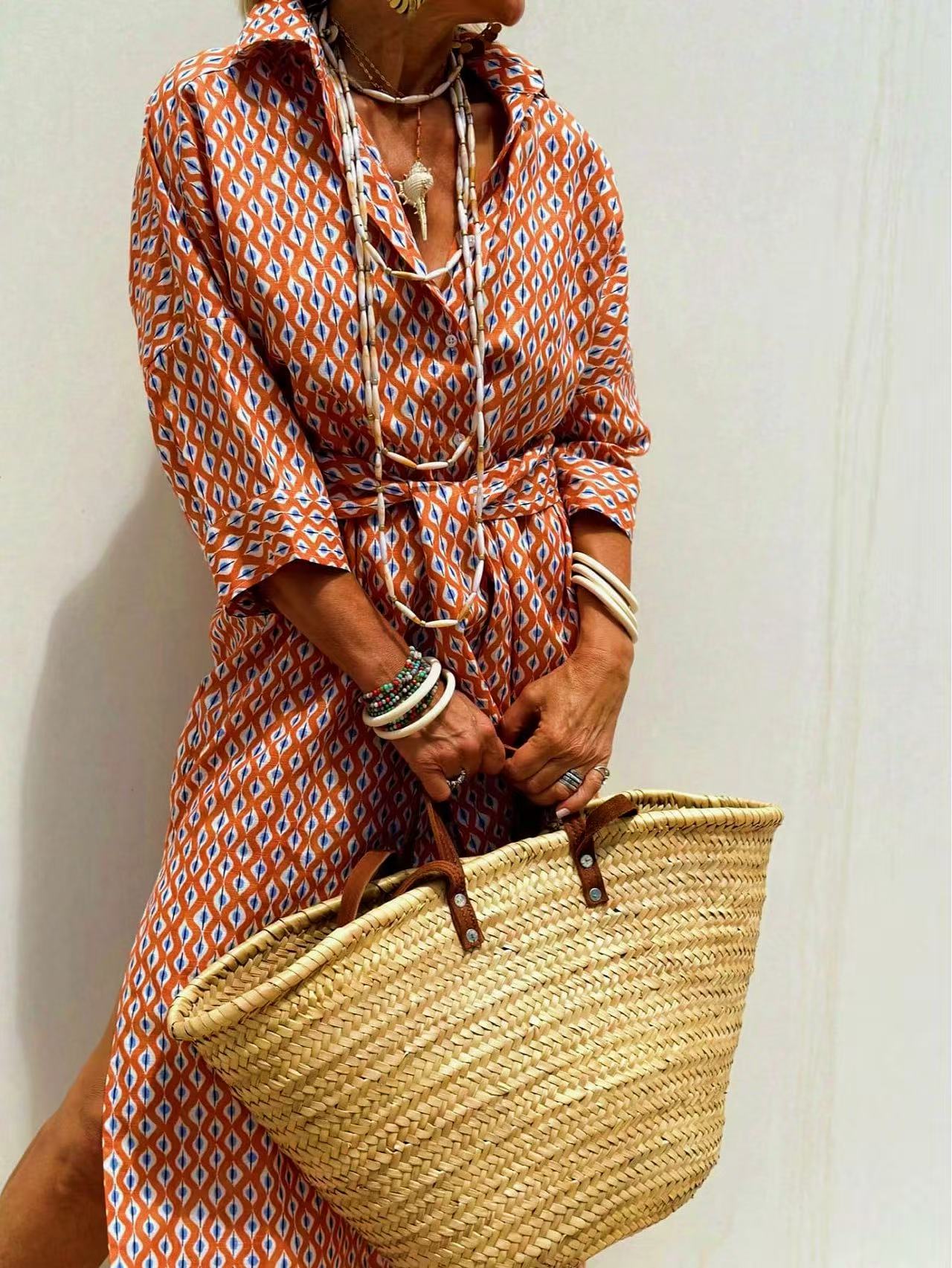 Maxi dengan Sabuk Gaun Tunik P - Casual Loose Linen Shirt Dress ulasan dan harga
