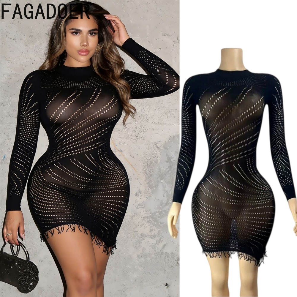 FAGADOER Gaun Mini Bodycon Sek - Sexy Mesh Sheer Bodycon Dress ulasan dan harga
