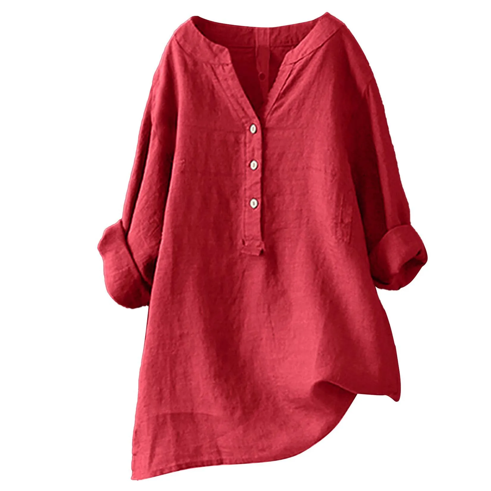 Blus Katun Linen Unisex untuk  - Casual Loose Linen Shirt Dress ulasan dan harga