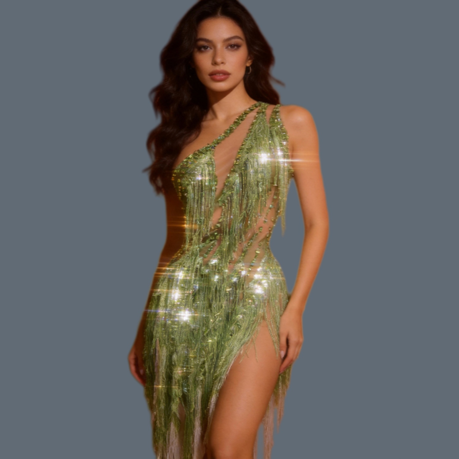 Gaun Mini Dansa Latin Berlian  - Sparkly Rhinestone Club Party Dress ulasan dan harga