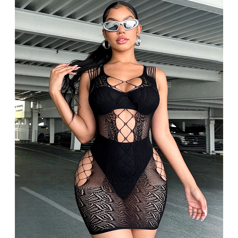 Pakaian Tidur Lingerie Seksi W - Sexy Mesh Sheer Bodycon Dress ulasan dan harga