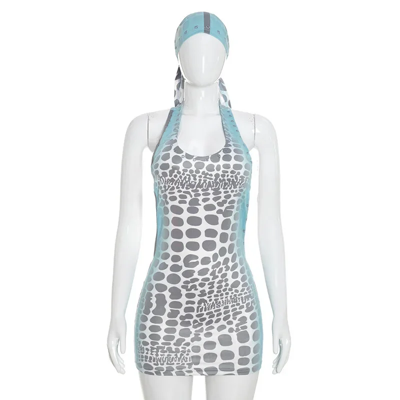 Gaun Mini Halter Seksi dengan  - Y2K Backless Halter Mini Dress ulasan dan harga